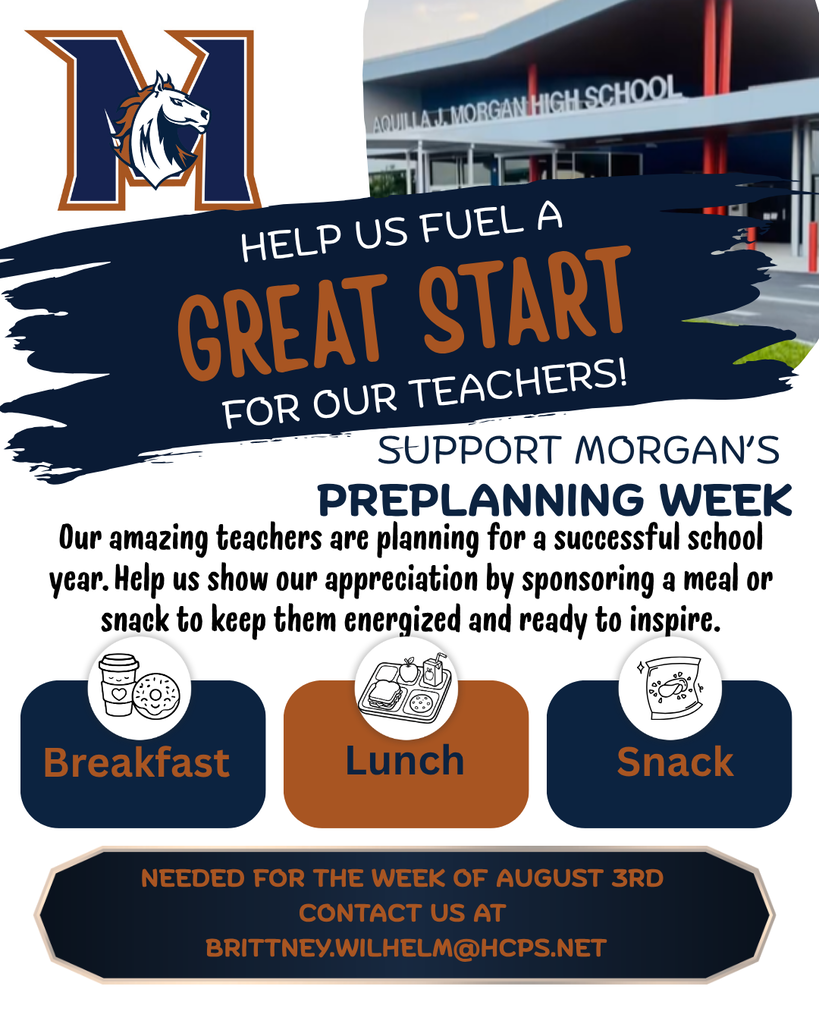 Graphic showing the need for sponsors for breakfast, lunch or snacks for teacher preplanning week.