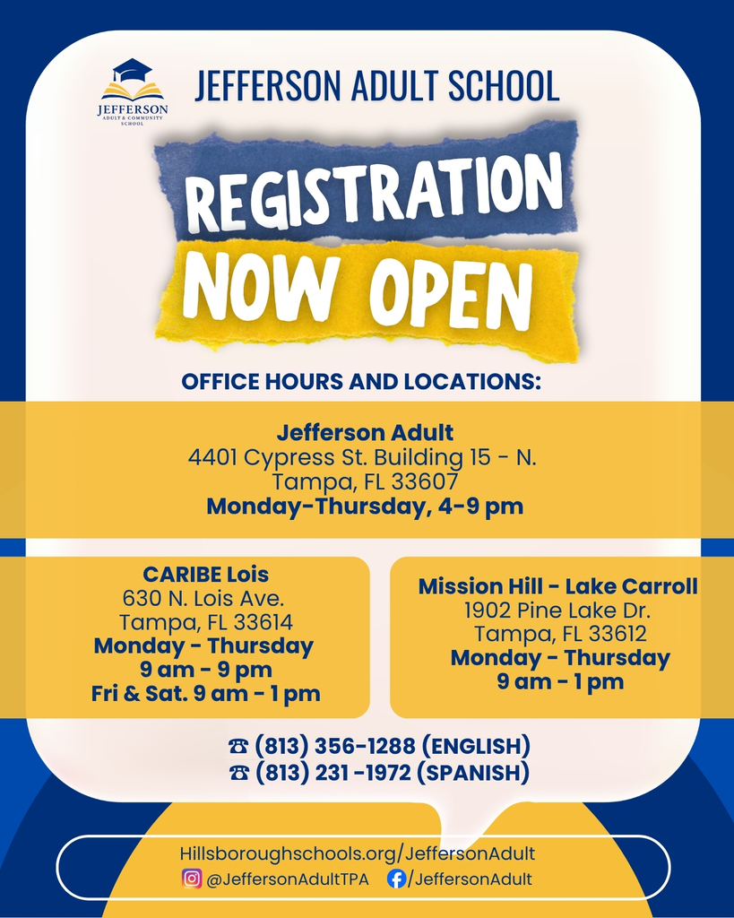 Jefferson Adult Office hours for registration