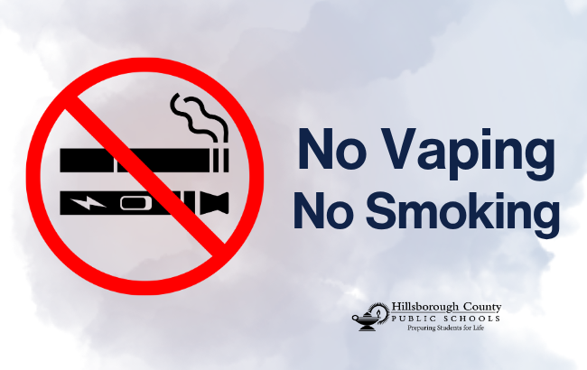 Graphic that reads "No Vaping, No Smoking"