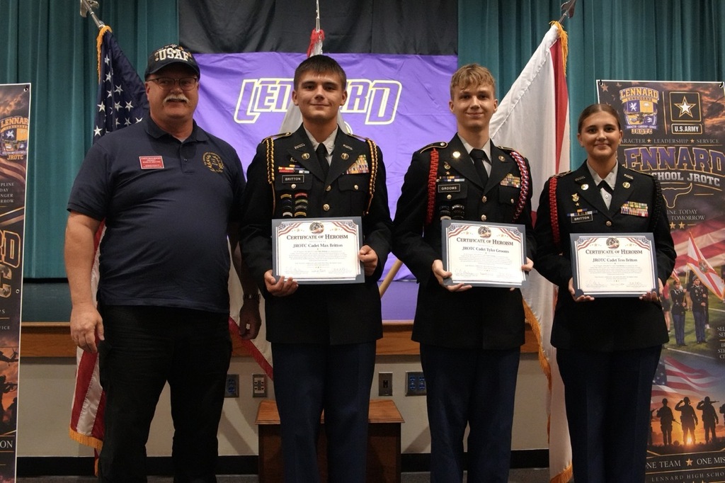 Lennard JROTC Students Recognized for Quick Lifesaving Actions