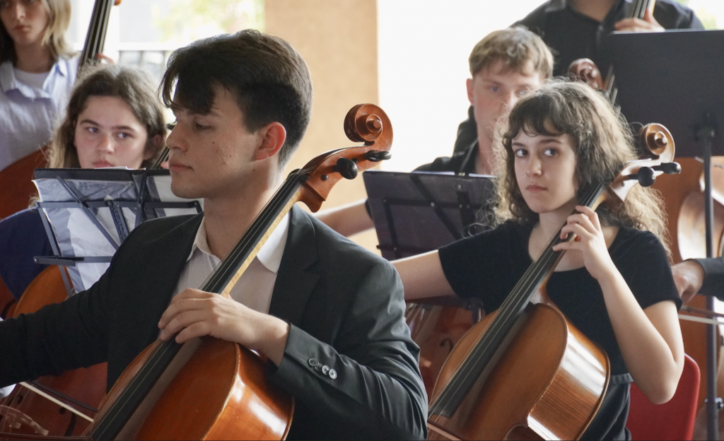 Plant High School orchestra performing before board meeting