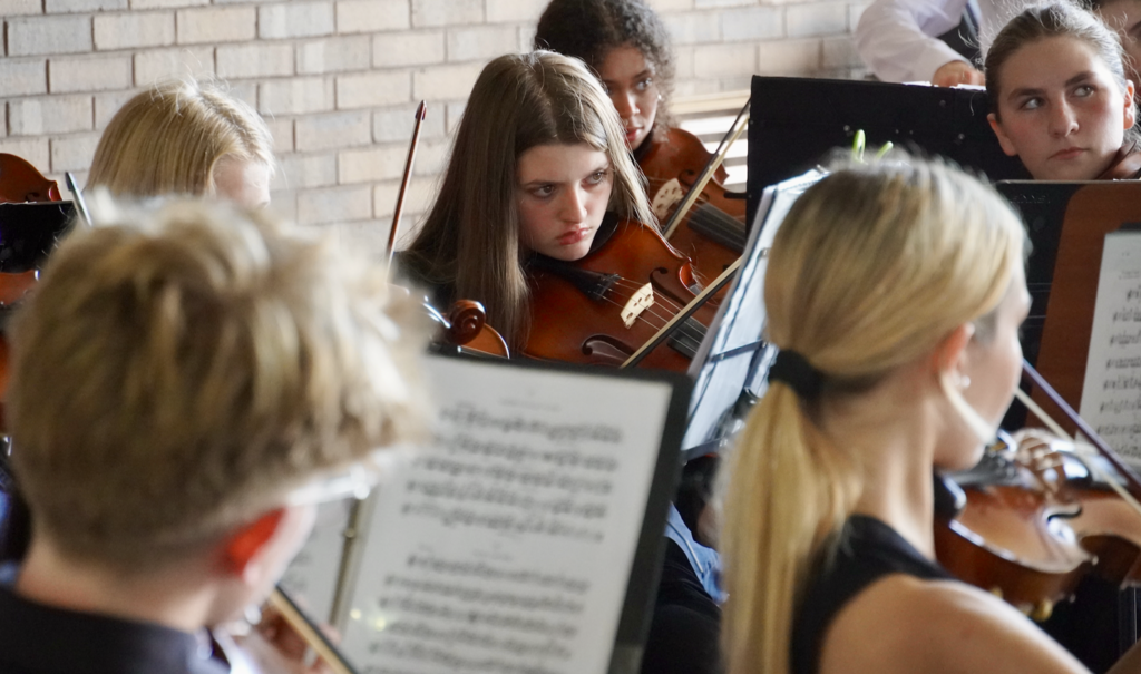 Plant High School orchestra performing before board meeting
