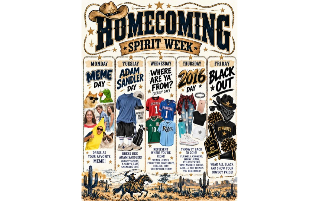 Flyer of Homecoming Spirit Week