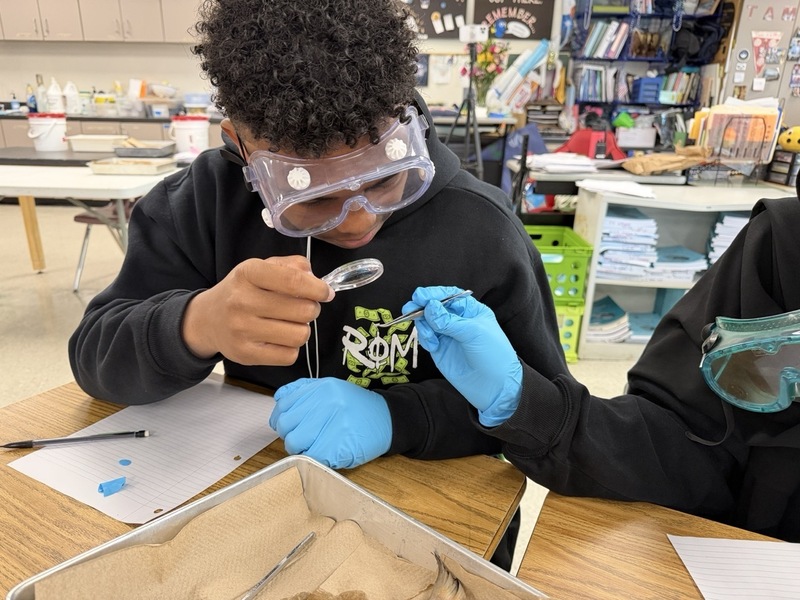 Student looking at a fish