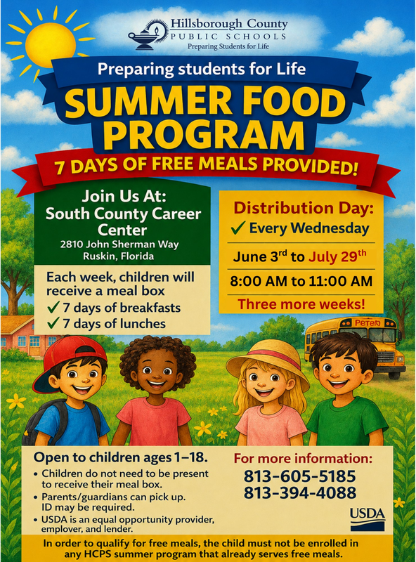 Summer Food Program 7 days of free meals provided