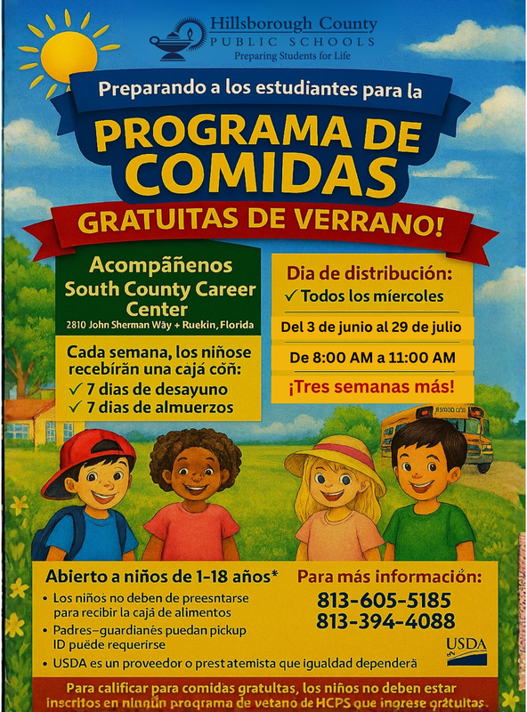 Summer Food Program 7 days of free meals provided