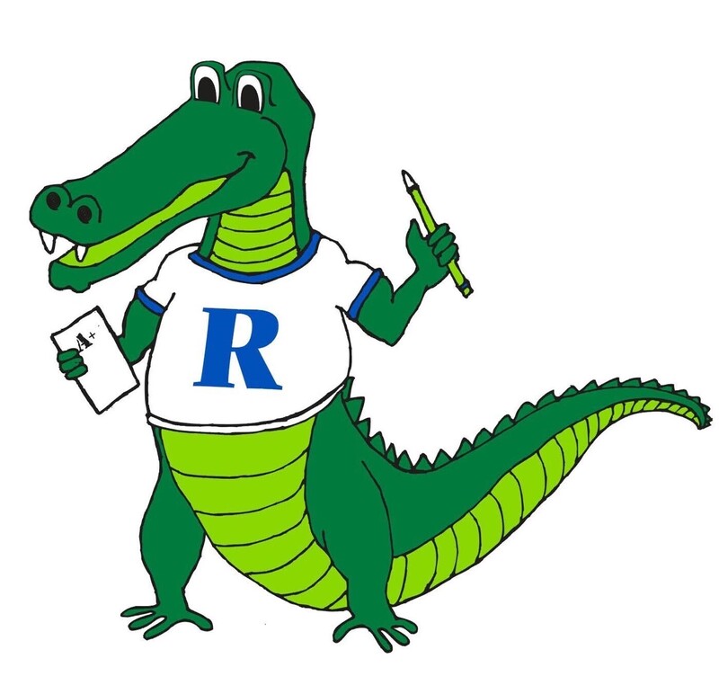 Gatormascot with  R on Chest holding a pencil