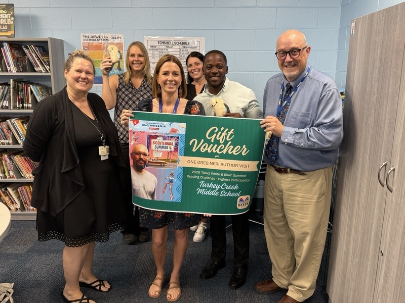 Turkey Creek Middle School is the middle winner for the Read, White, and Blue Summer Reading Challenge