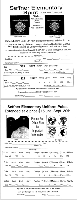 Spirit Shirt Ordering Information