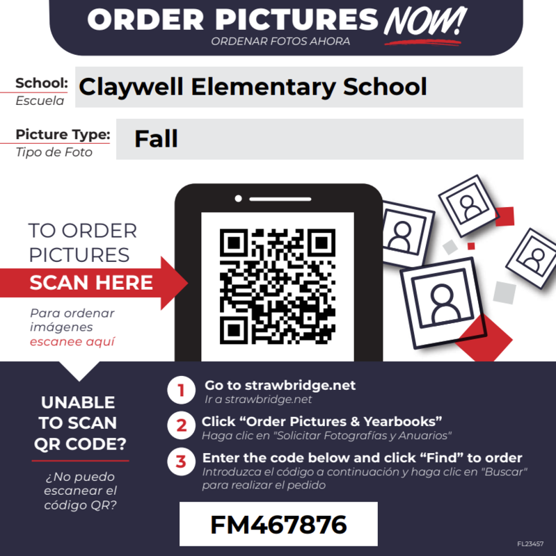 Code to scan an order fall pictures on line, print order form send home with students as well and clickable link included below.