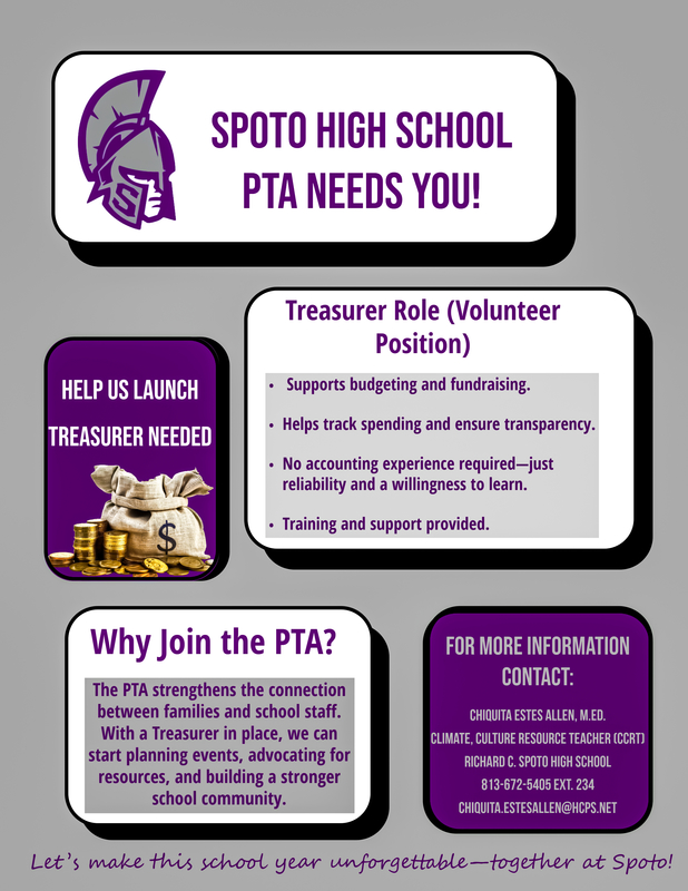 PTA Treasurer Needed Flyer (text below)
