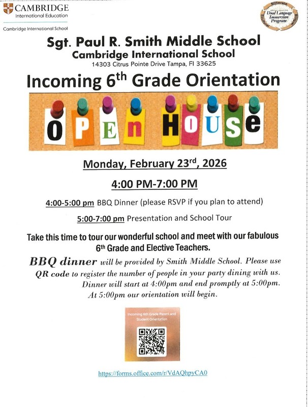 Smith Middle School Orientation Information for incoming 6th graders