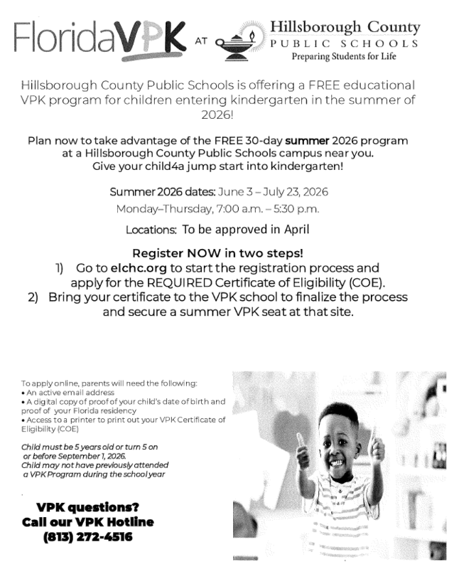 vpk information flyer call 813-272-4516 for information