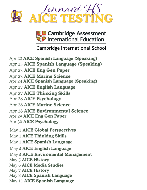 AICE Testing Schedule