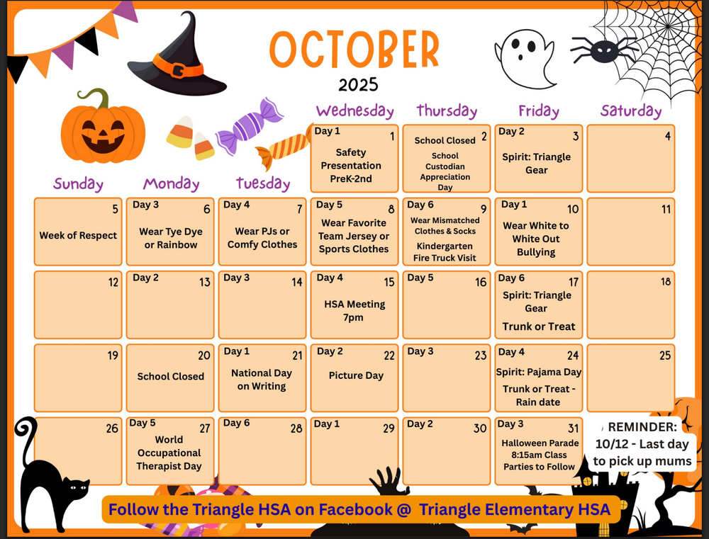 HSA October Calendar 