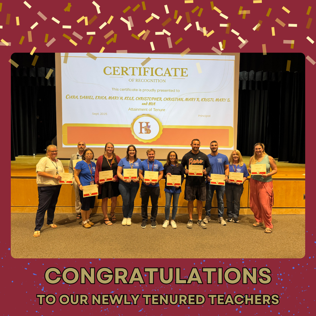Congratulations to our newly tenured teachers! Ms. Soto, Mr. James, Dr. Ho, Mrs. Schneider, Mr. Hobbs, Miss Cavanagh, Mrs. Stuart, Mr. Meyers, Mr. Chiappetta, Mrs. Reid-Schweiger, Ms. Gavzy.