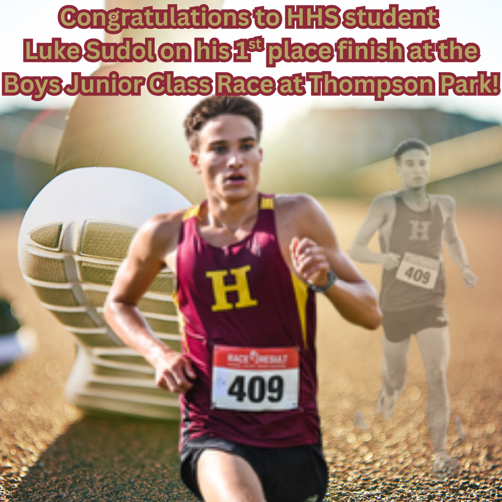 Congratulations to HHS student Luke Sudol on his 1st place finish at the Boys Junior Class Race at Thompson Park! Luke raced with 141 boys from across the state! Amazing job! 