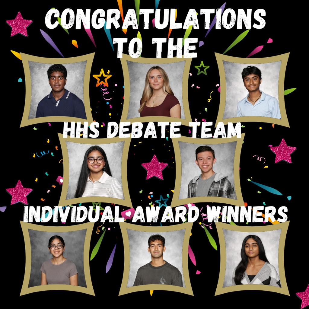 Congratulations to the HHS Debate team for winning the outstanding delegation award at the Rutgers University Model United Nations conference this weekend. Individual award winners included Daniel Shapiro, Aryan Arora, Aditi Polamuri, Lia LaValva, Avnee Arora, Pranet Godavarty, Siddhu Nagarajan, and Nupu Bhavasar. Amazing job! Go Raiders!