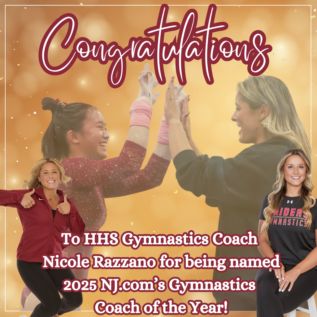 HHS would like to congratulate it's head gymnastics coach, Coach Nicole Razzano for being named 2025 NJ.com’s Gymnastics Coach of the Year! A well deserved distinction! Congratulations!