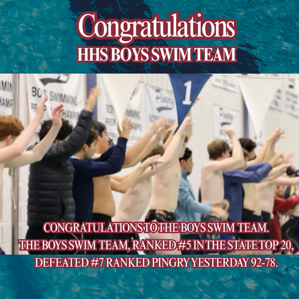 Congratulations to the Boys Swim Team. The Boys Swim Team, ranked #5 in the state top 20, defeated #7 ranked Pingry 92-78.Leading the way for the boys were: Senior, John Eodice & Juniors Evan Minakas, Kevin Ward & Josh Cetin.