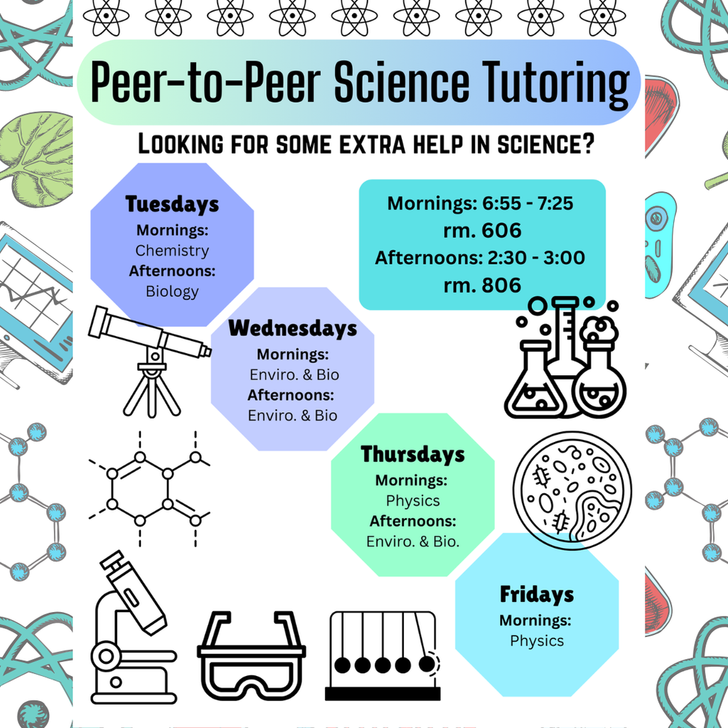 Looking for some extra help in science? HHS students can receive peer to peer science tutoring Tuesdays - Fridays. HHS students can just stop in and get science help for free- no appointment necessary. Ask your science teacher for more details. Go Raiders! 