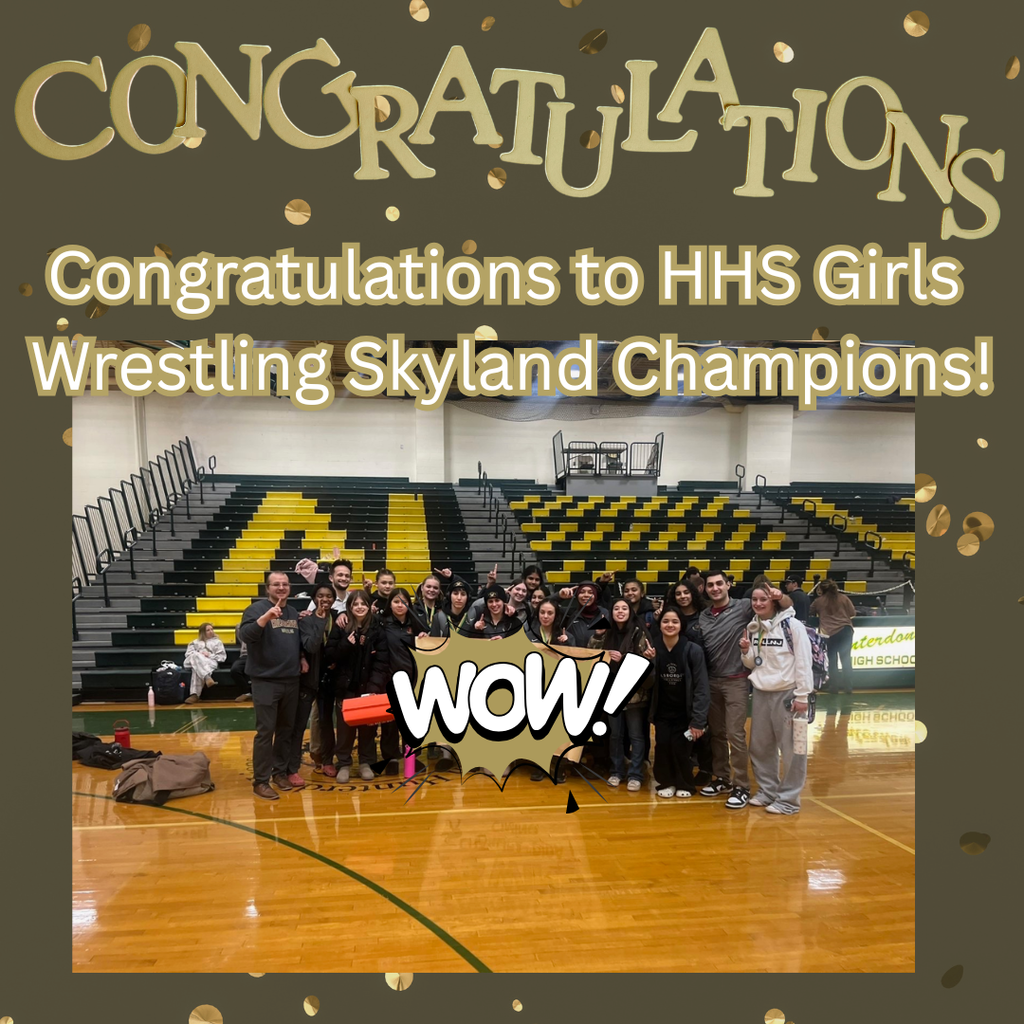 Congratulations to the HHS Girls Wrestling team on being named Skyland Champions in their 1st official season as a Girls Wrestling Team! 1st place Maria Imhauser and Kayla Cesiano. 2nd place Charlida Cimino, Delaney Kiernan, Jayla Hidalgo, and Jana Abdalate. Taking 3rd place, Layla Dadzie and Manali Braich. Charlida Cimino secured HHS Wrestling history by achieving 75 wins in her career & Maria Imhauser is now a 3x Champion! The team also won the Skyland Conference Tournament as the top team overall. Amazing Job! Go Raiders!
