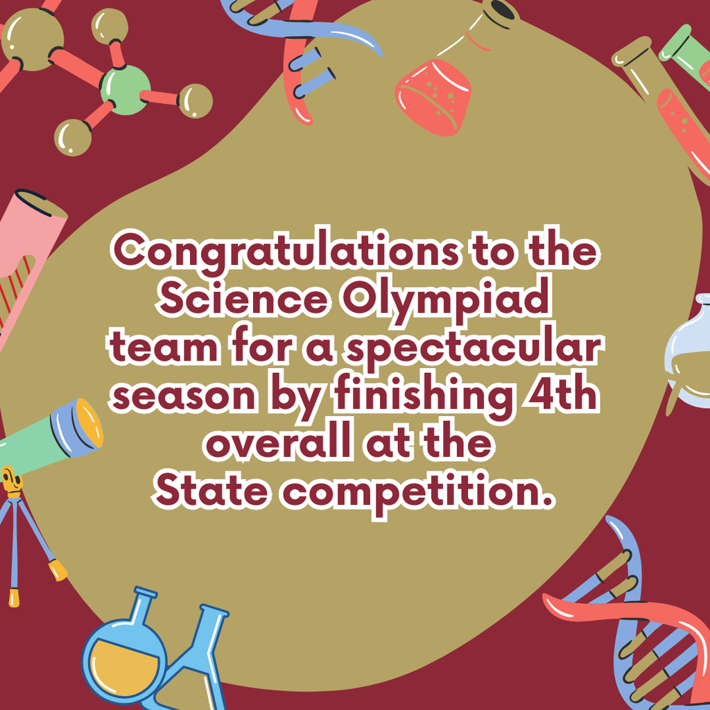 Congratulations to the Science Olympiad team for a spectacular season by finishing 4th overall at the State competition.  Notable medal winners were:  Rickey Su in 2nd place for Bungee Drop, Aymaan Ahsan, Agranya Kancharlapalli, Ethan Chen in 2nd place for Codebusters, Aymaan Ahsan, Cynthia Lei, Ashwin Prabhu in 2nd place for Experimental Design  Great job to the entire team and looking forward to another successful season next year! Go Raiders!