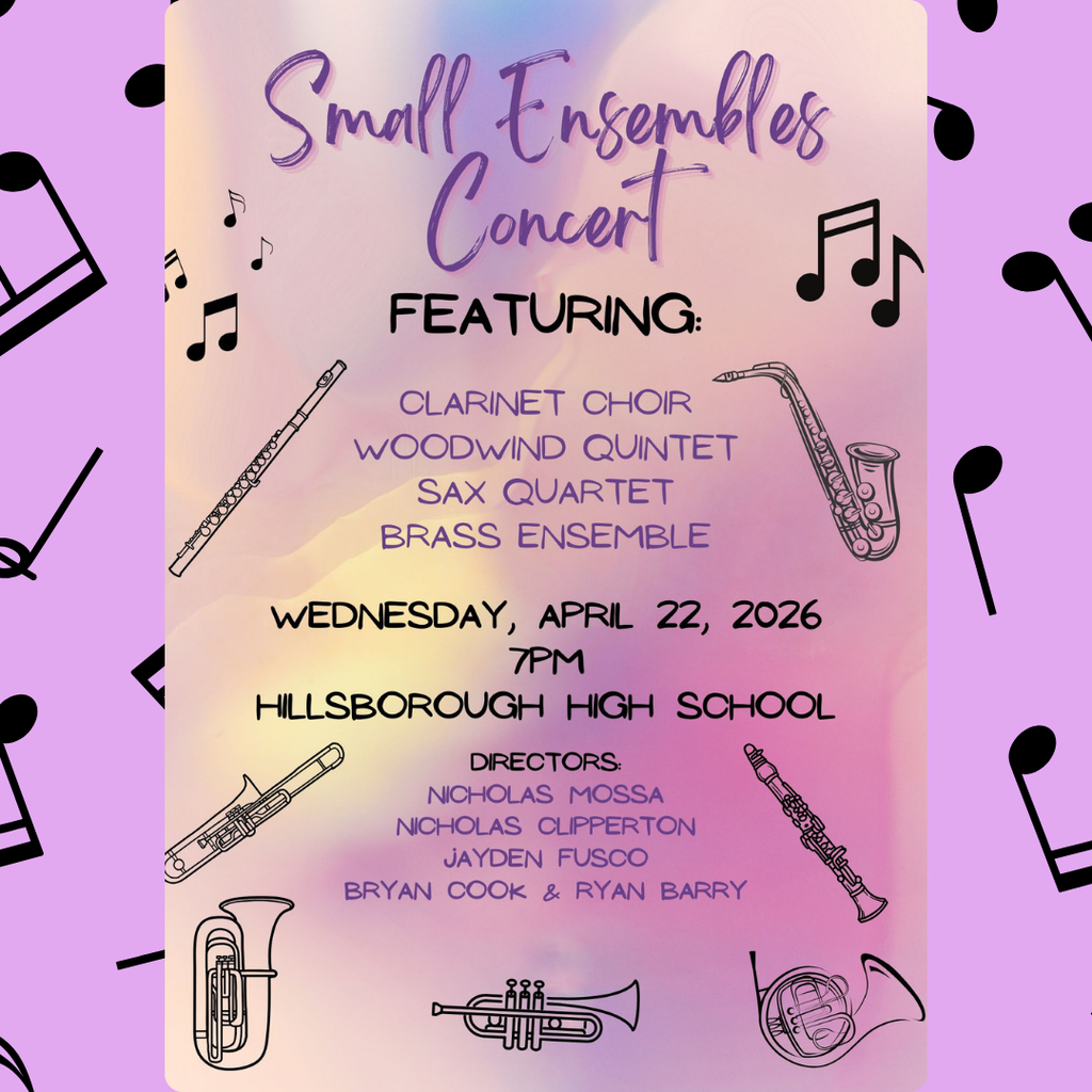 The HHS Small Ensemble Concert is being held this Wednesday, 4/22 in the HHS auditorium at 7pm. This magnificent  event is free & open to the public! Hope to see you there! Go Raiders!