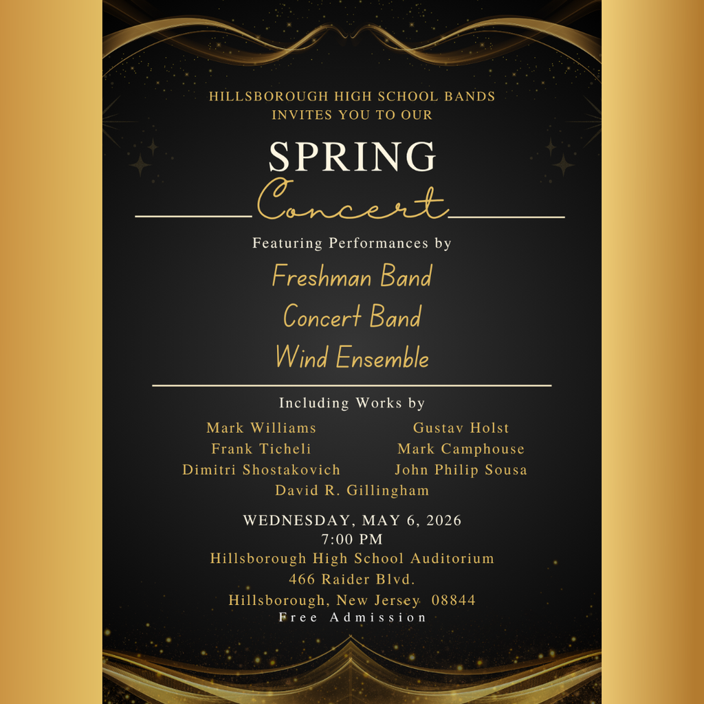 The HHS Wind Ensemble, Freshman, and Concert Bands are performing their Spring Concert on Wednesday, 5/6 in the HHS auditorium at 7pm. This magnificent event is free & open to the public! Hope to see you there! Go Raiders!