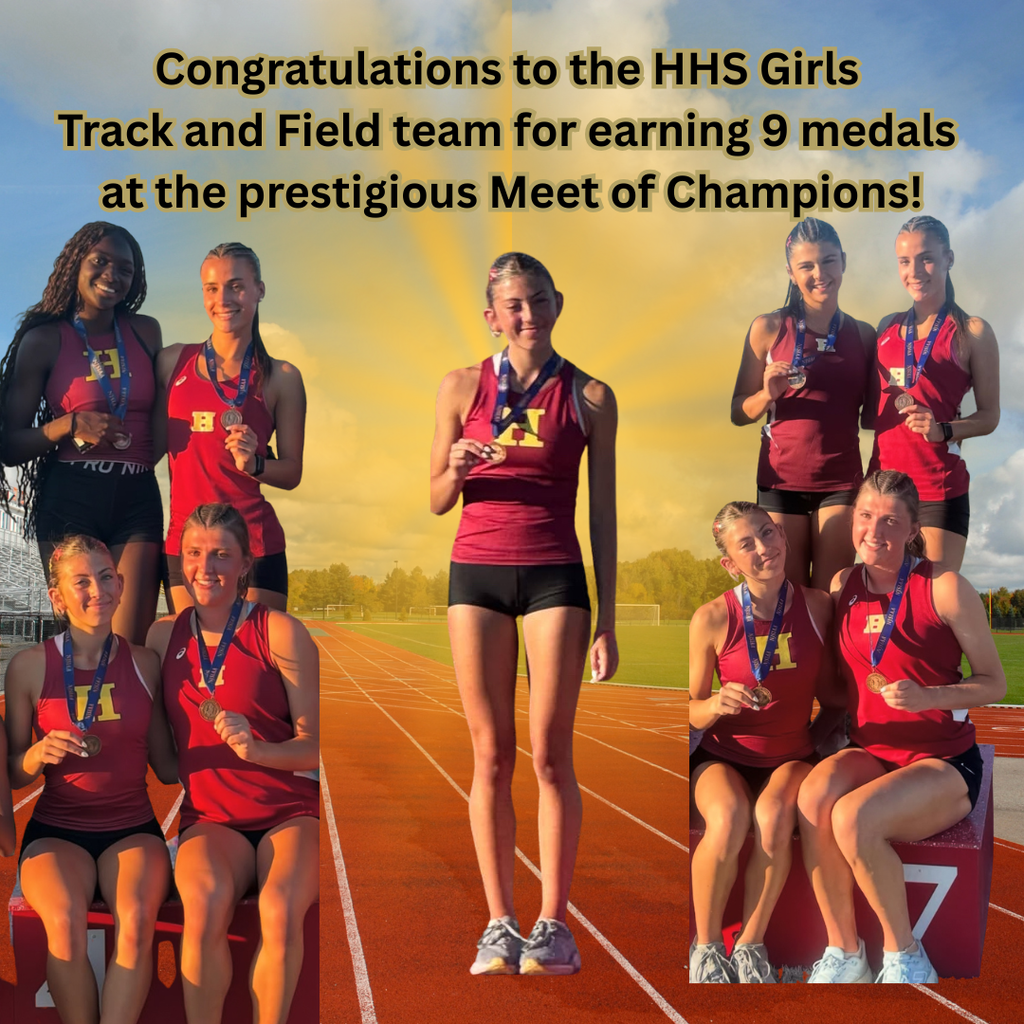 Congratulations to the HHS Girls Track and Field team for earning 9 medals at the prestigious Meet of Champions.  The girls were led by Luciana Damiano who brought home 3 medals. She finished 4th in the long jump, then teamed up with Emily Minetti, Emma Stibitz and Stella Martinez for 7th place in the 4 x 100 meters in a school record time and also teamed with Ellie Boateng, Emma Stibitz and Stella Martinez in the 4 x 400 meter relay, finishing 4th with another school record.  Peyton Wallace and Izzy Ruffa finished 10th and 14th in the shot put respectively.  Amazing job! Go Raiders!