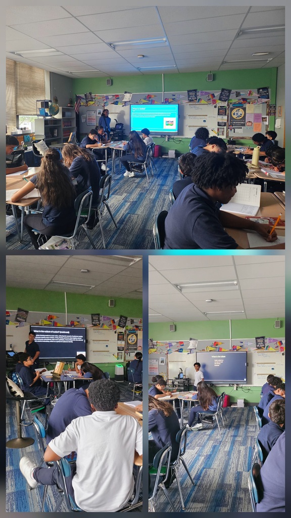 Mrs. Banks' middle schoolers sharing their slideshows with classmates, while active listeners took notes....🗣️