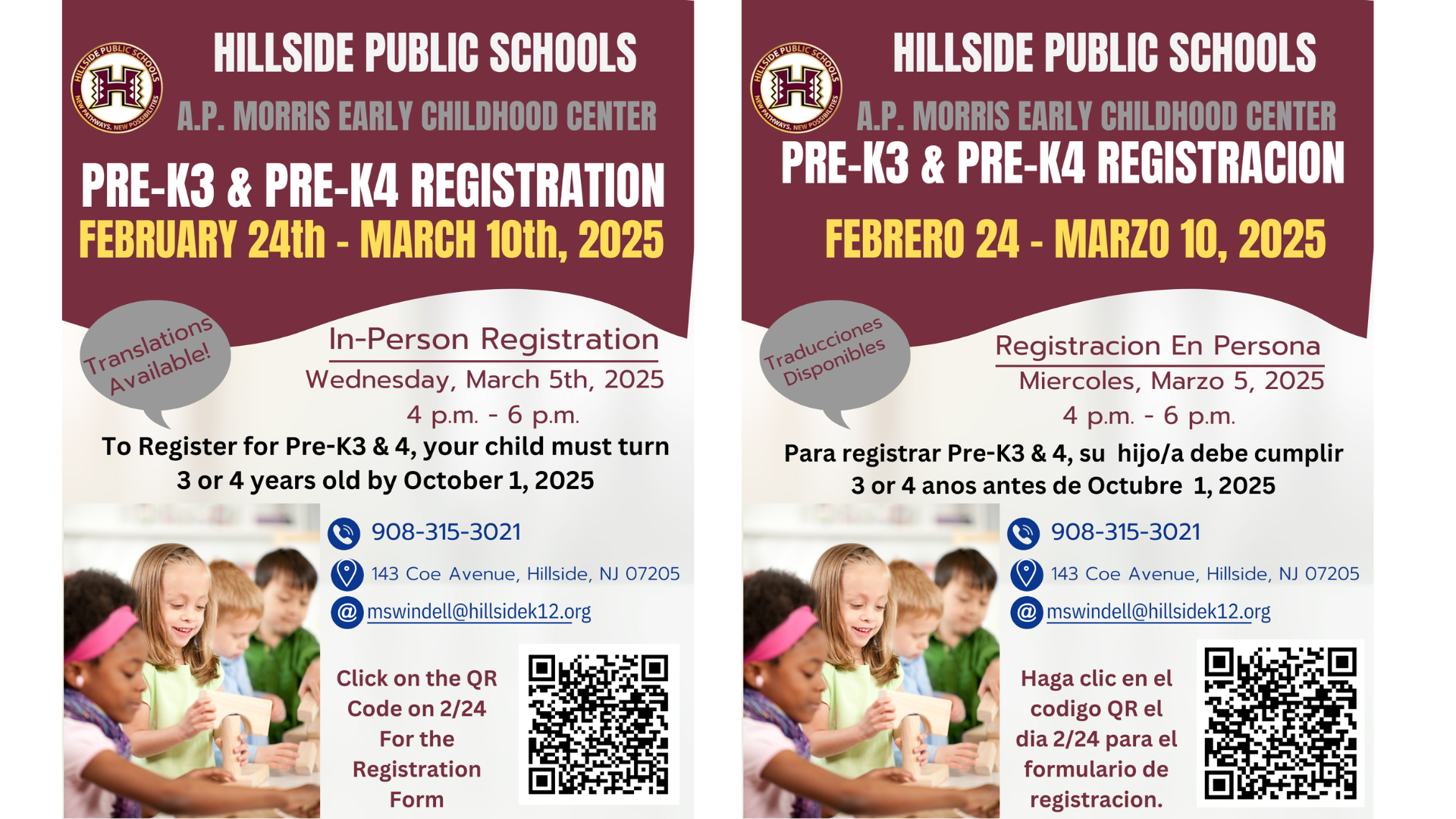 Pre-K 3 and Pre-K4 Registration at A.P. Morris Early