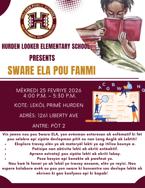 ELA night flyer february 25 at 4:00pm
