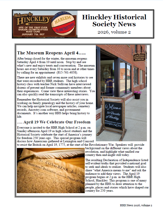 Hinckley Historical Society Newsletter