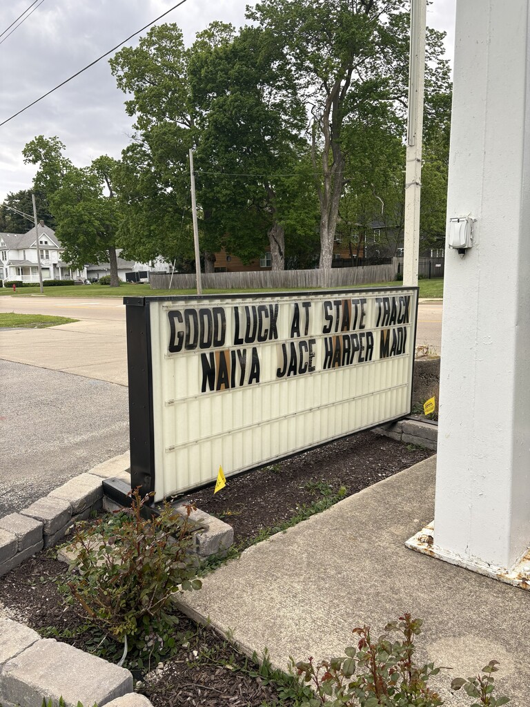 good luck at track sign