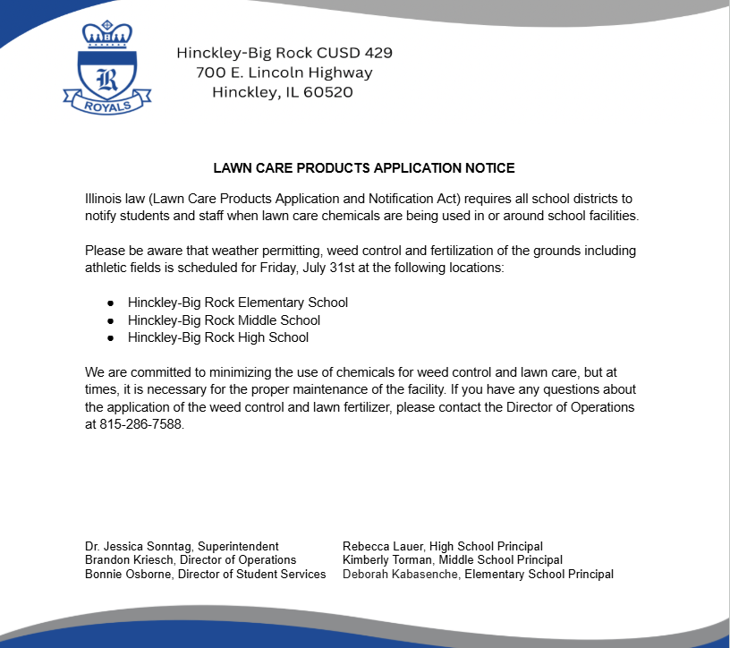 Lawn care application notice 7-31-2026