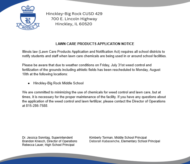 Lawn care application notice