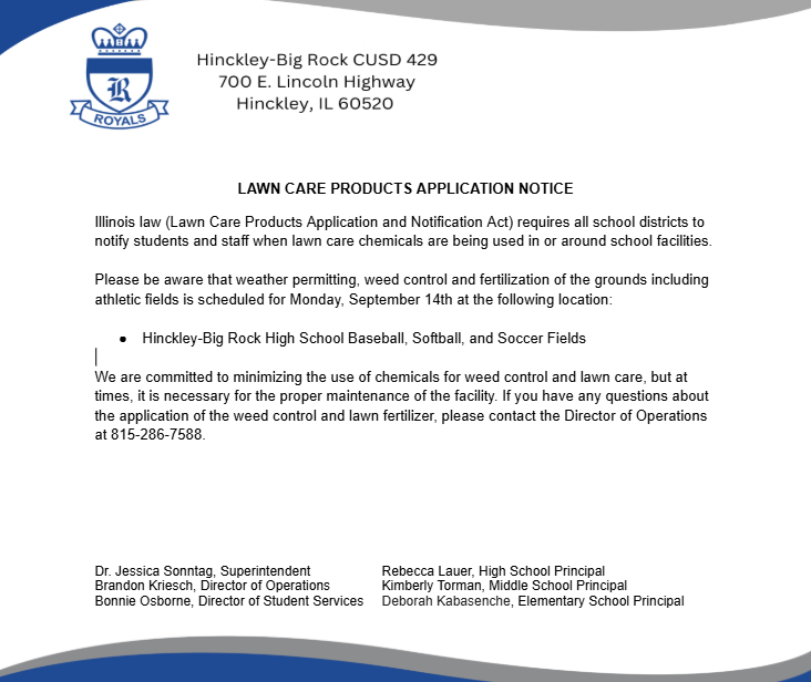 Lawn Care Application Notice for 9-14-2026