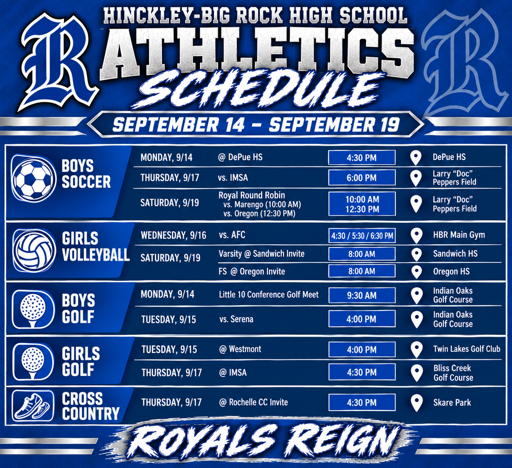 9/14-9/19 Athletics Schedule