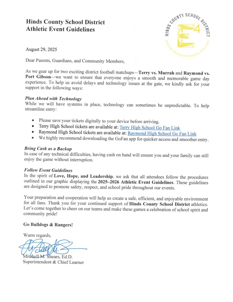 Letter From Superintendent