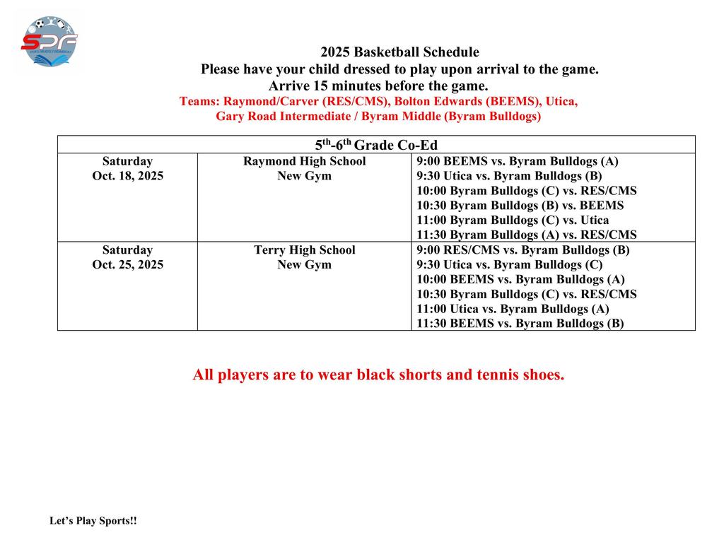 5th & 6th Grade Schedule