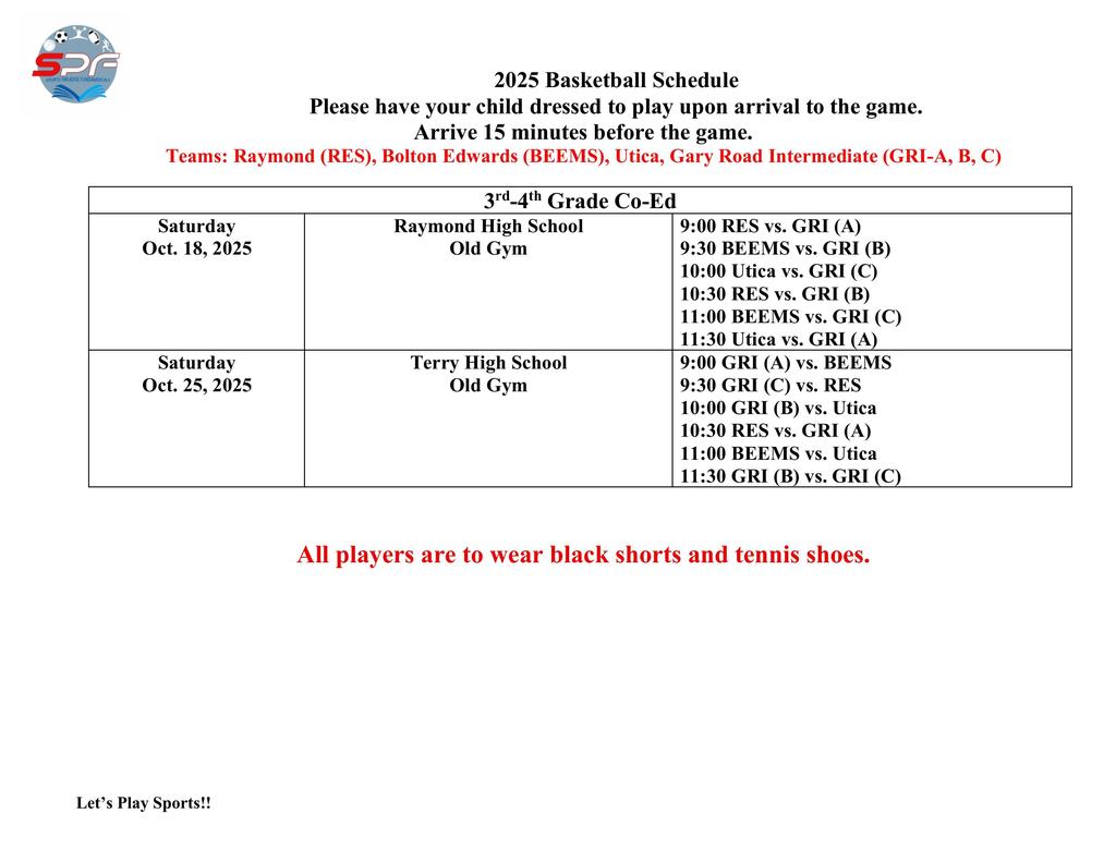 3rd & 4th Grade Schedule