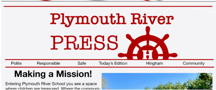 Plymouth River Press with Hingham wheel looks like a newspaper