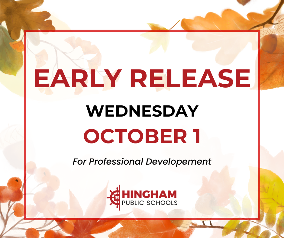 early release wednesday october 1 for professional development graphic with falling leaves in the background.