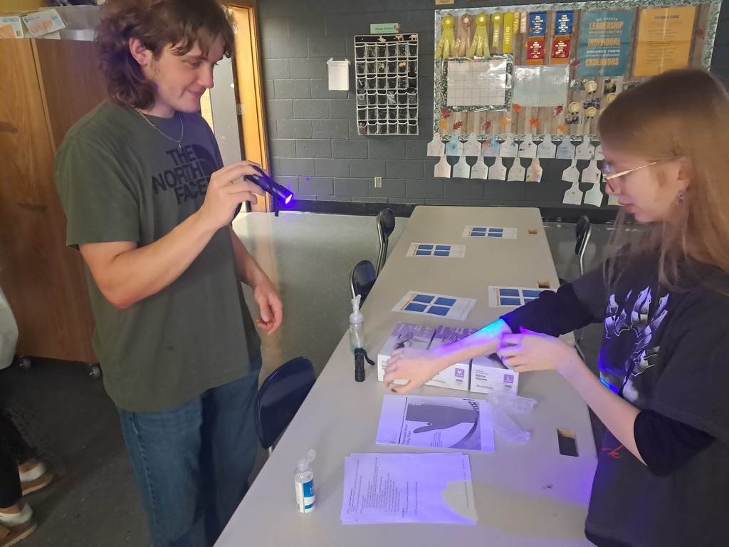 Observing the "germs" on their hands.