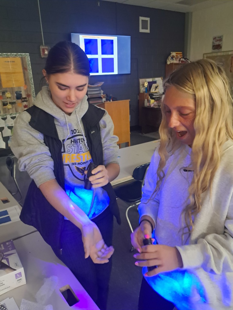 Observing the "germs" on their hands.