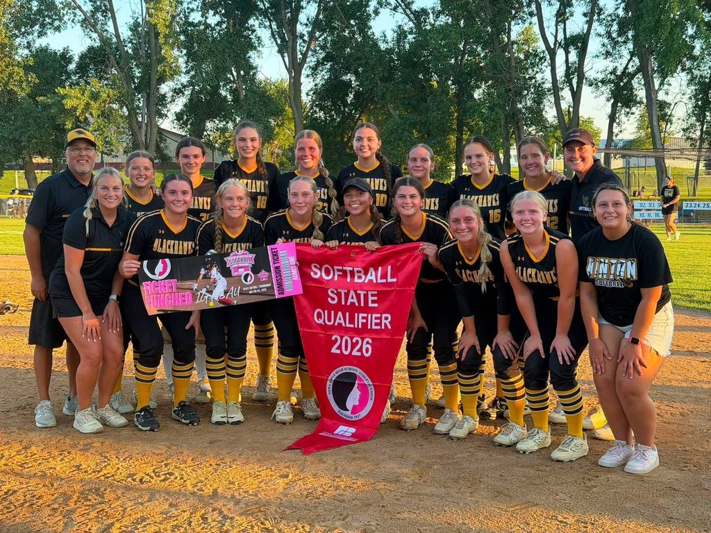 Hinton Softball Team and their  2026 State Qualifier Banner
