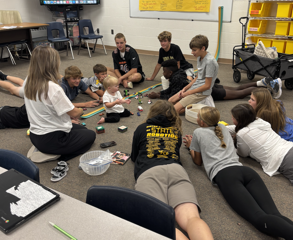 Cal hanging out with the students