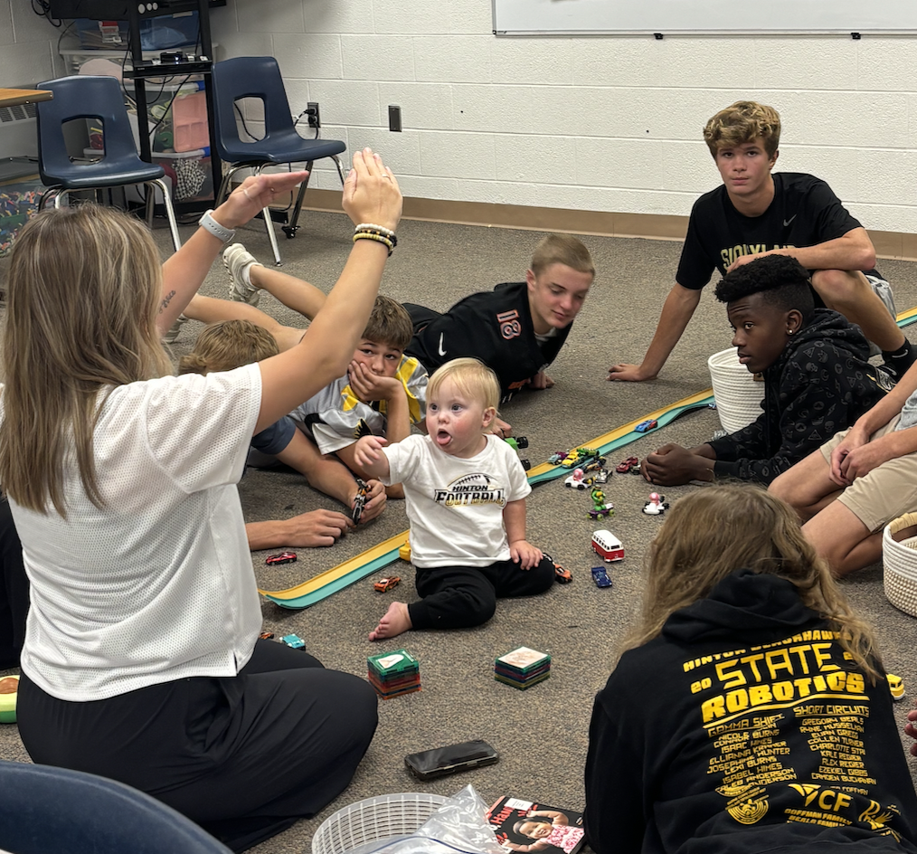 Cal hanging out with the students
