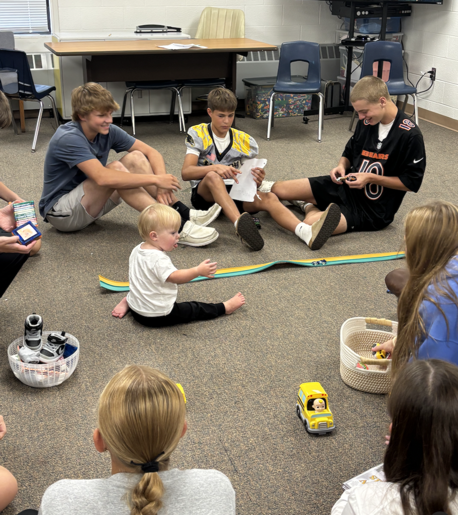 Cal hanging out with the students